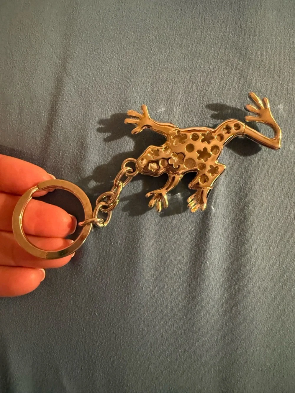 Gold and Green Rhinestone Frog Keychain